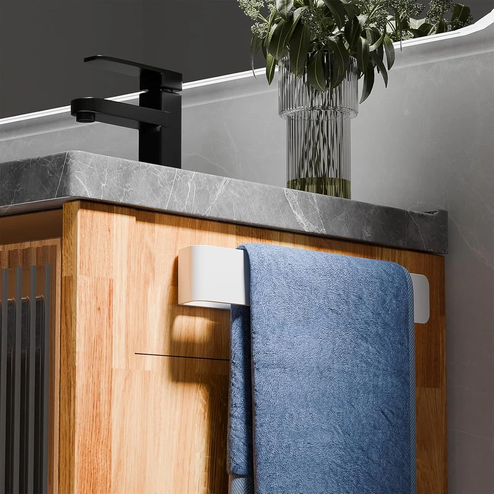 Portasciugamani Senza Foratura, in Alluminio, per Bagno E Cucina, Bianco (32 Cm) - Immagine 3 di 4