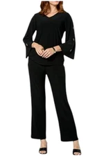 Antthony Women's 2-piece Rhinestone Grommet Top & Pant Set Black