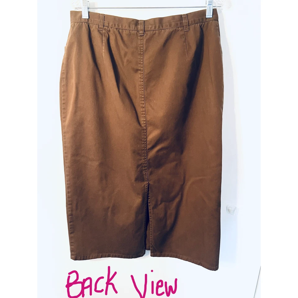 Saia Evan Piccone Feminina Tamanho 12 Marrom Sarja Bolsos Retos Zíper Frontal Vintage - Imagem 4 de 4