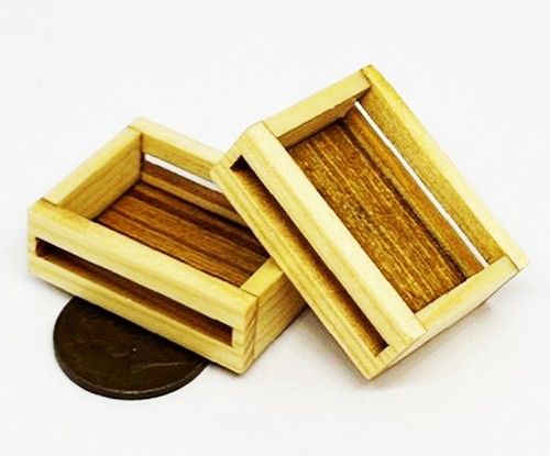 Dolls House 2 Medium Wooden Crates Miniature Boxes Shop Food Accessory A tumdee - Foto 2 di 2