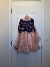 Lengha Salwar Kameez Set for Women Pink Navy Blue Gold Net Sequins Skirt Dupatta