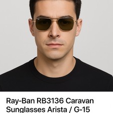 Ray-Ban RB3136 Caravan Gold Sunglasses G-15 Green Lens 58mm Arista w/ Case USA