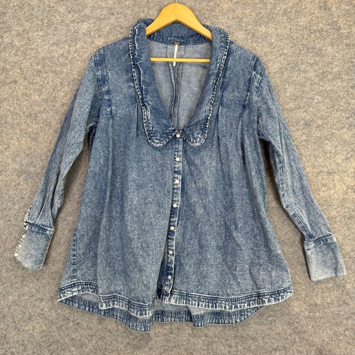 Free People Charlie Denim Pearl Snap Shirt Tunika Damen Small Oversized Babydoll - Bild 3 von 15