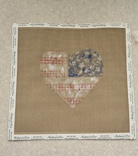 Floral Flag-Stars & Stripes Heart Hand Painted Needlepoint Canvas-5”x5” - Picture 3 of 3