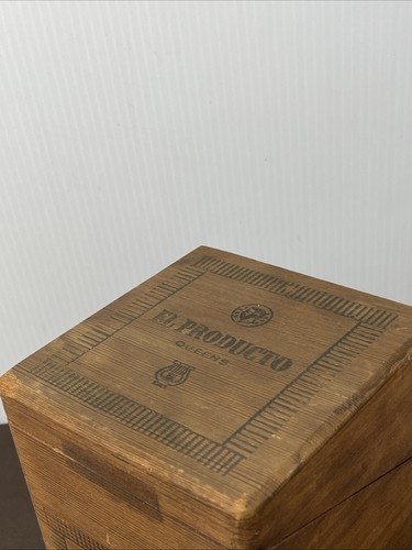 Caja de cigarros de madera vacía con tapa con bisagras vintage El Producto Queens - Imagen 2 de 7