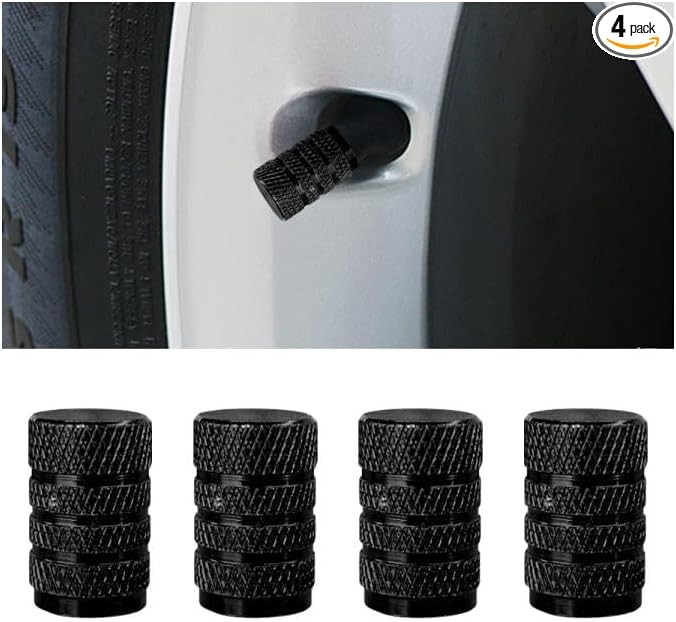 4PCS Black Aluminum Alloy Tire Valve Stem Caps with Rubber Ring,  Color: Black