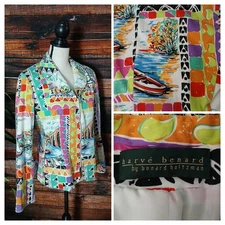 Harve Benard Jacket Size 12 Full Zip Blazer Colorful Postcard Print Vintage