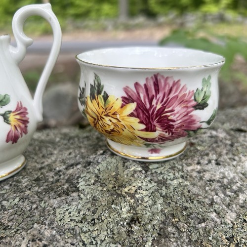 Antique Royal Albert Sugar Bowl And Creamer with Chrysanthemum Flowers - Picture 3 of 11