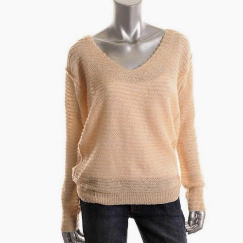 Free People offener Strick Pullover Oberteil Medium Pfirsich Creme Leinen Wolle Boho Oversized - Bild 4 von 6