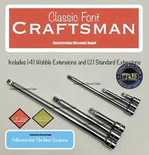 6 Piece Craftsman 1/4" and 3/8"  Drive WOBBLE & Extension Set