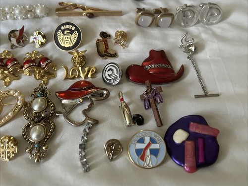 Lot vintage de 38 - Broche succession épingle et boutons de manchette et pince à cravate lot mode vintage - Photo 7/12