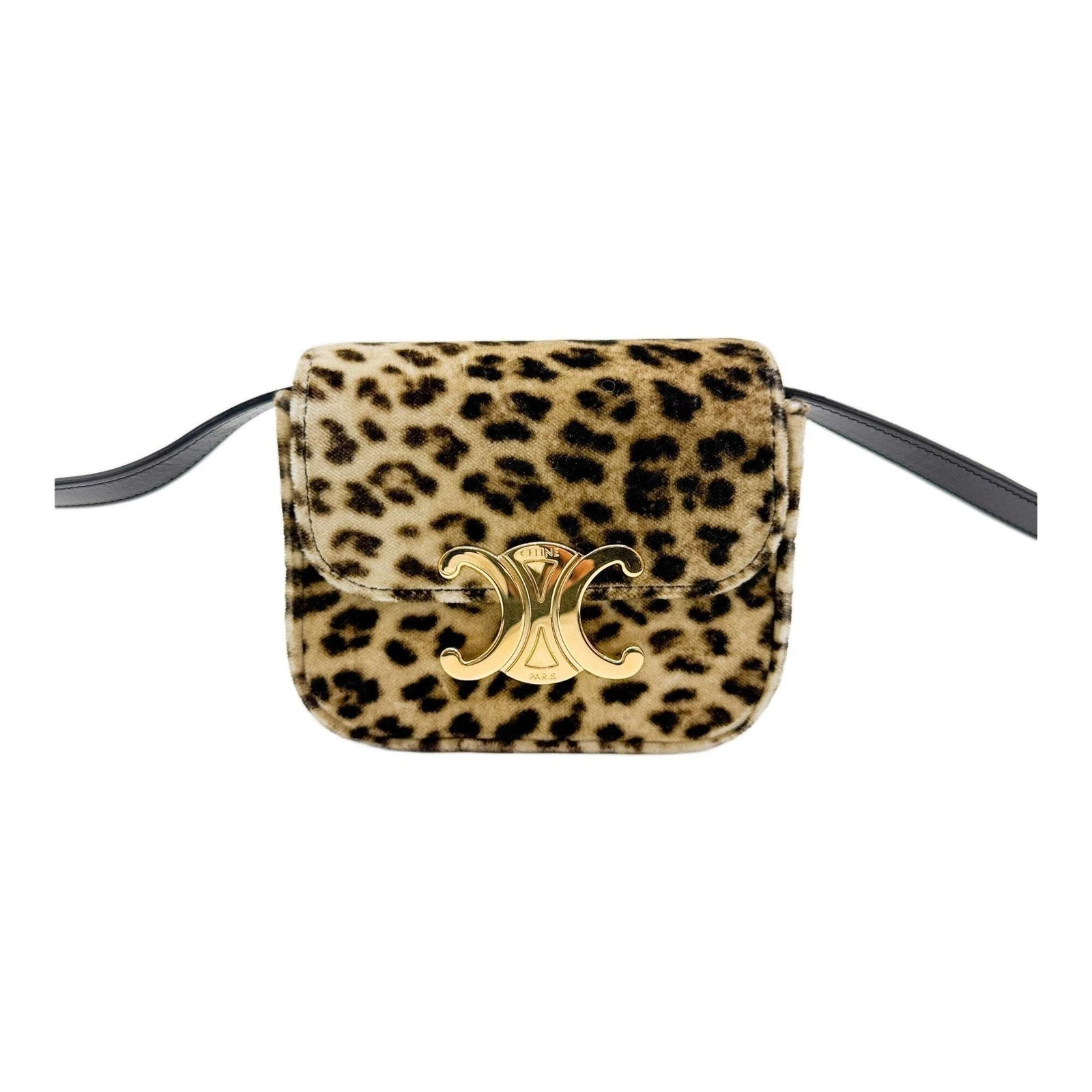 Celine — CELINE Mini Claude Brown Leopard Print Velvet Crossbody Bag