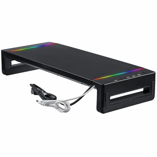 RGB Lights Monitor Stand Riser with USB Notebook Elevating Bracket Desktop - Afbeelding 7 van 16