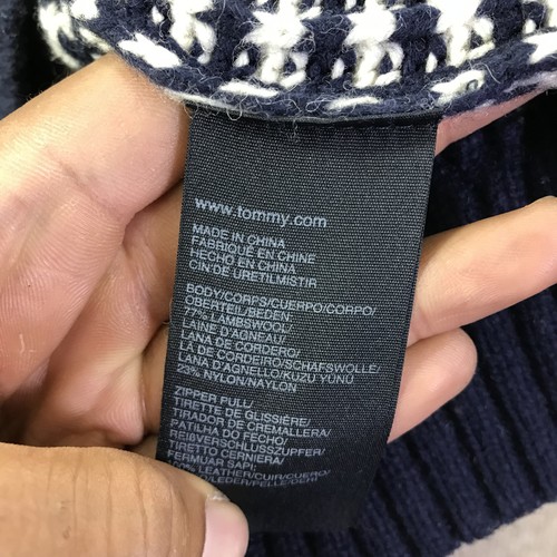 Tommy Hilfiger Sweater Mens Large Navy White Striped Half Zip Pullover Lambswool - Picture 13 of 14