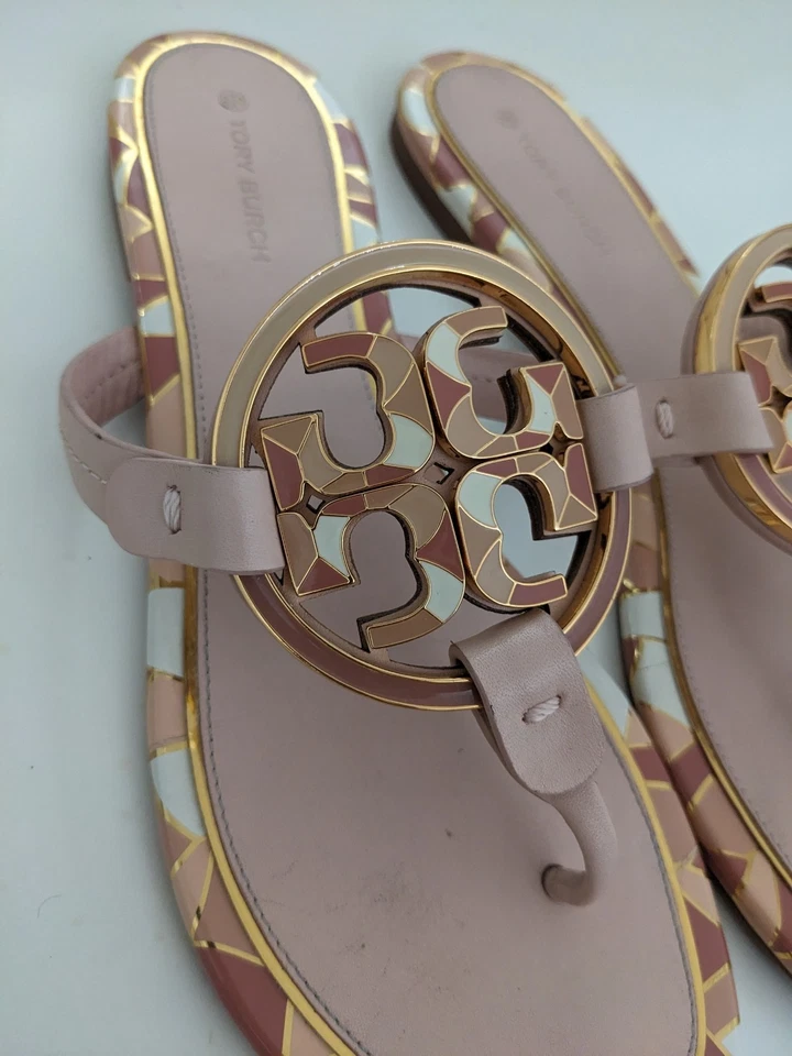 ¡EXCELENTE ESTADO! Sandalia Miller Esmaltada Tory Burch Rosa Concha Talla 9.5 Foto 3 de 4
