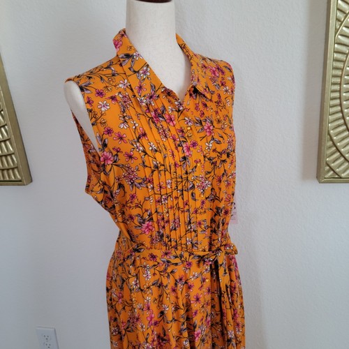 Nanette Lepore Hemdblusenkleid mit Plissee und Knöpfen und Slip gelb geblümt Gr. 14 - Bild 5 von 15
