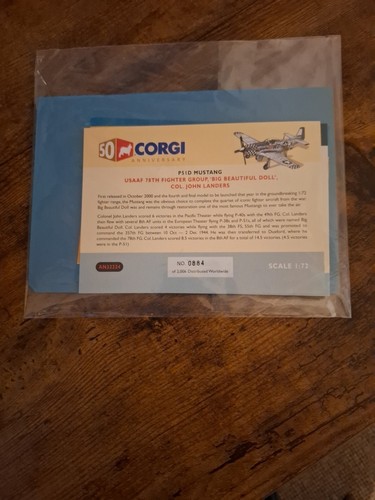 Corgi Aviation P51D Mustang 1:72 AN32224 Big Beautiful/Landers 50 Anniv Ed NEW - Picture 6 of 9