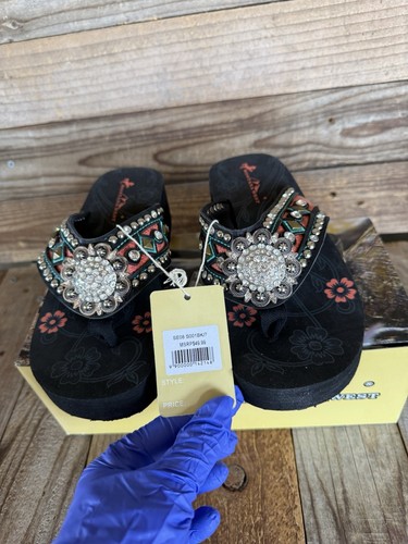 MONTANA WEST BLING CONCHE COFFEE CORAL / TURQ FLIP FLOPS SIZE 7 **NWT*ORIG BOX - Picture 6 of 8