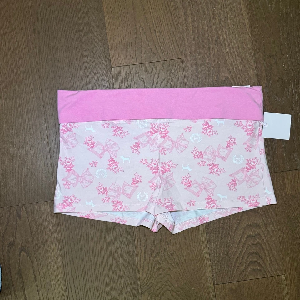 Novo com etiquetas rosa X LoveShackFancy algodão foldover micro shorts ícones bonitos XXL - Imagem 2 de 3