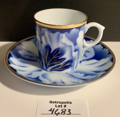 Fukagawa Blau Weiß Gold Porzellan Demitasse Tasse & Untertasse Set Danbury Neuwertig - Bild 14 von 14