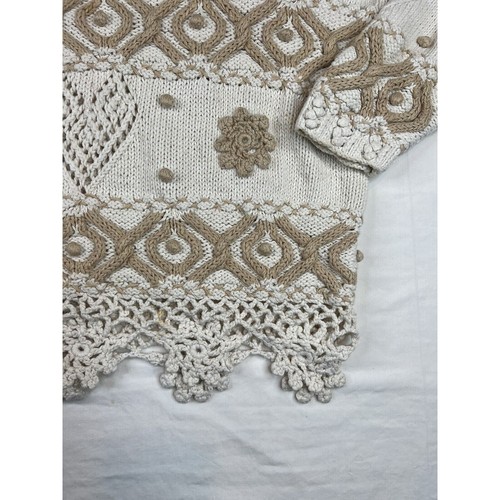 Vintage Express Trikot Pullover Damen Large Elfenbein Creme Langarm Handgestrickt - Bild 3 von 20
