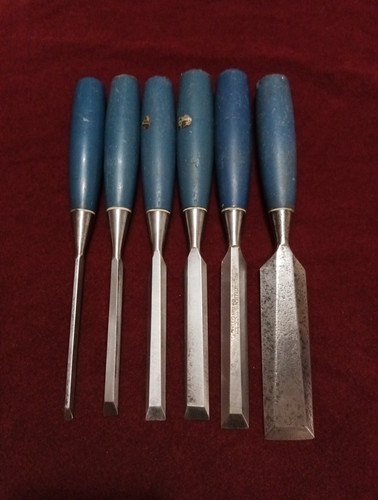Vintage Six Stanley 5002 Bevelled Edged Wood Chisels Made In England - Picture 1 of 9