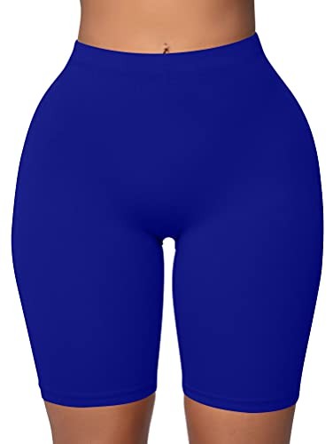 Women's Athletic Workout High Waist Gym Biker Shorts Medium 01 Royal Blue - Picture 2 of 6