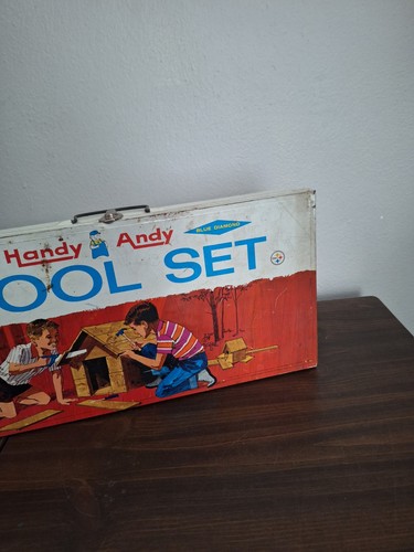 Vintage 1972 Handy Andy Blue Diamond Tool Set Metal Tool Box - Picture 3 of 4