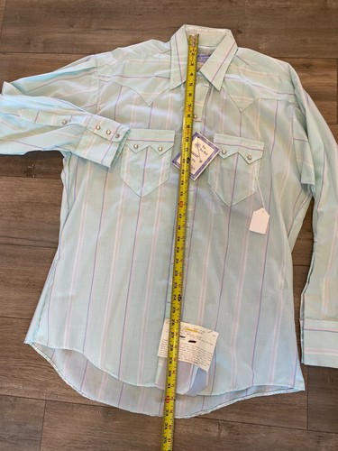 Camisa vaquera a rayas Rockmount Ranch Wear para hombre M botón a presión LEER - Imagen 6 de 11