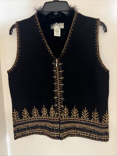 Damen Susan Bristol 100% Wolle Reißverschluss vorne beste Größe M Federn Perlen Stickerei - Bild 1 von 6