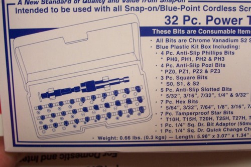 Jeu d'embouts pour outils électriques 1/4" Blue Point 32 pièces