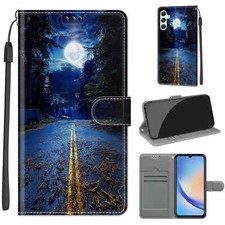 For Various Phone Case Cover Back Magnetic Flip Wallet Card Bag Stand Night Moon