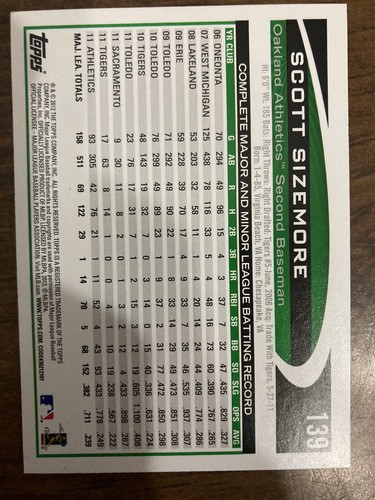 2012 Topps #139 Scott Sizemore Autografo Firmato Atletica A's - Foto 2 di 2