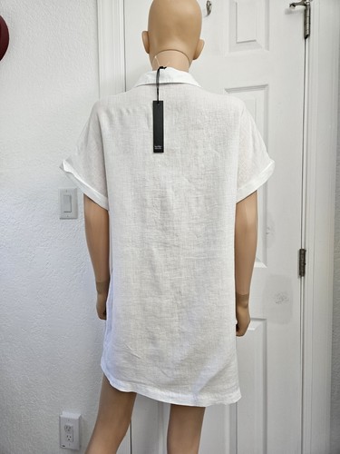 Nicole Miller Womens 100% Linen Tunic Top Blouse Button Down Short Sleeve Size M - Picture 7 of 12