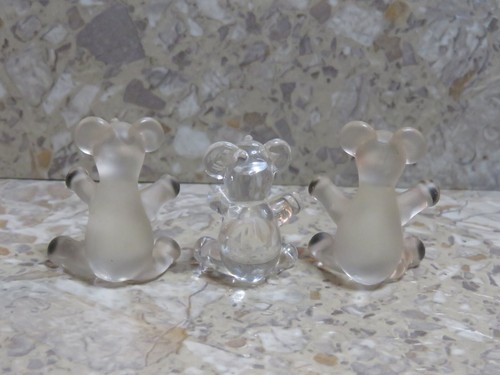 VTG Set 3 Crystal Frosted Blown Glass Mini Teddy Polar Bear Figurines 1.5" Tall - Picture 4 of 6