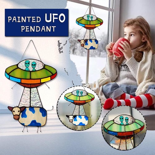 UFO Kuh Anhänger Ornamente und Kuh gebeizt Fensterscheibe bemalt~ - Bild 4 von 18