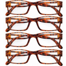 READING GLASSES MENS WOMENS 4 PACK SQUAR FRAME DEMI COLOR READERS VALUE DEAL NEW