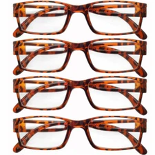 READING GLASSES MENS WOMENS 4 PACK SQUAR FRAME DEMI COLOR READERS VALUE DEAL NEW