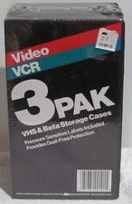 3 Pack New In Plastic VHS  Beta Storage Cases Blank Labels Included 