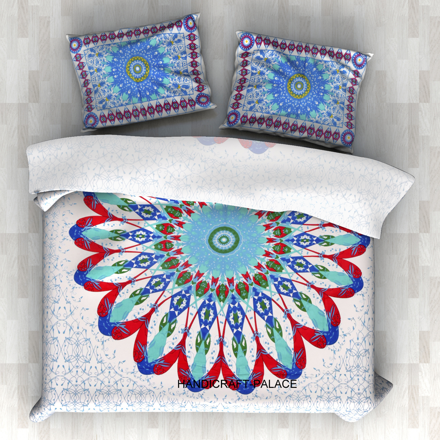 Indian Reversible Mandala Blanket Hippie Duvet Queen Size White Comforter Set Indian Reversible Mandala Blanket Hippie Duvet Queen Size White Comforter Set