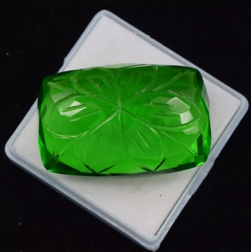 132.70 Ct Cushion Cut Carved Certified Brazilian Green Topaz Gemstone 39x26x17 - Picture 2 of 4