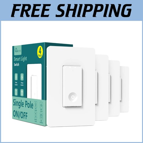 2.4GHz Smart Switch 4 Pack - Voice-Activated Light Control & App Integration