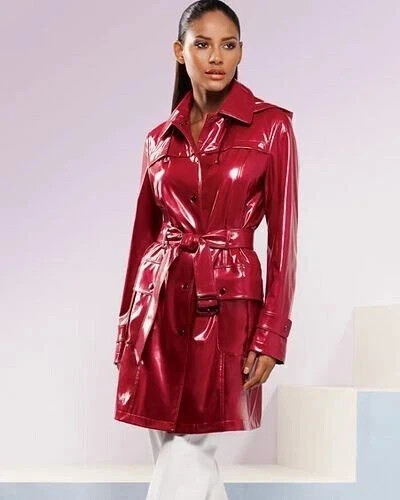 Women Red Rain Slicker PVC Vinyl Rain Long Coat Waterproof - All Size Available - Picture 1 of 2