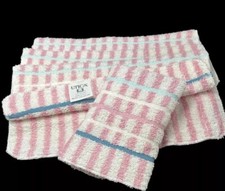 NOS Utica Cotton Satin Stripe Washcloth Towel Set 4 White Pink Blue English Rose