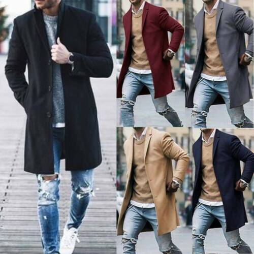 Herren Trenchcoat Oberbekleidung Mantel Freizeit Langarm Knopf Jacke Winter Warm - Bild 2 von 17