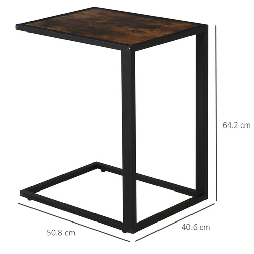 Industrial C-Shape Side Table with Steel Frame Foot Pads for Bedroom Brown - Picture 2 of 11