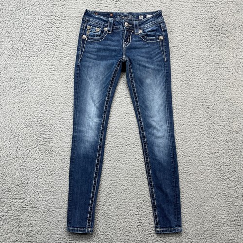 Miss Me Ankle Skinny Jeans Girls 24 Whiskers Faded Wash Bling Edgy Biker Chic - Picture 5 of 19