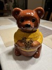 Vintage Cute Brown Bear Holding A Cookie With Yellow Sweater Ceramic Cookie Jar