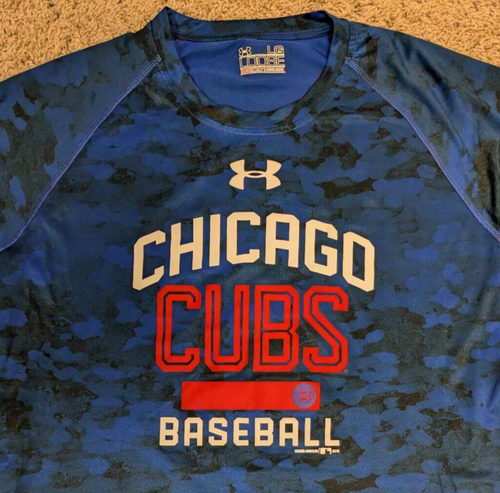 Chicago Cubs Shirt Mens Large Blue Under Armour Camo HeatGear Performance MLB - Picture 2 of 8