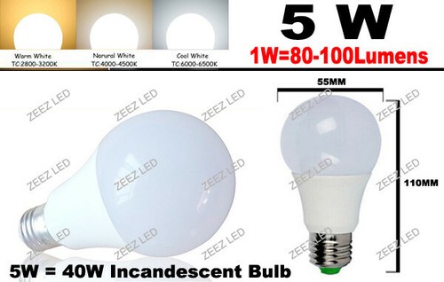 5W Natural Bright White LED Light Bulb A-Shaped A19 A21 EQ.40W Incandescent Lamp - Picture 2 of 12